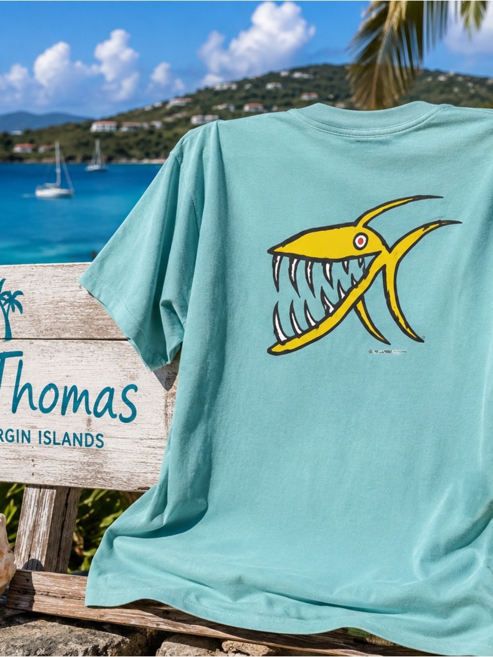 Comfort Colors Seafoam Green Tee with Yellow Fish Graphic